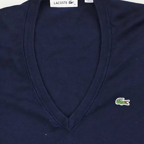 Lacoste Size Euro 42 US Large Mens Nave V Neck Long Sleeve Chest Logo Sweater - Picture 9 of 9